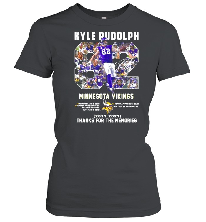 82 Kyle Rudolph Minnesota Vikings 2011 2021 Signature Thanks For The Memories shirt Classic Women's T-shirt