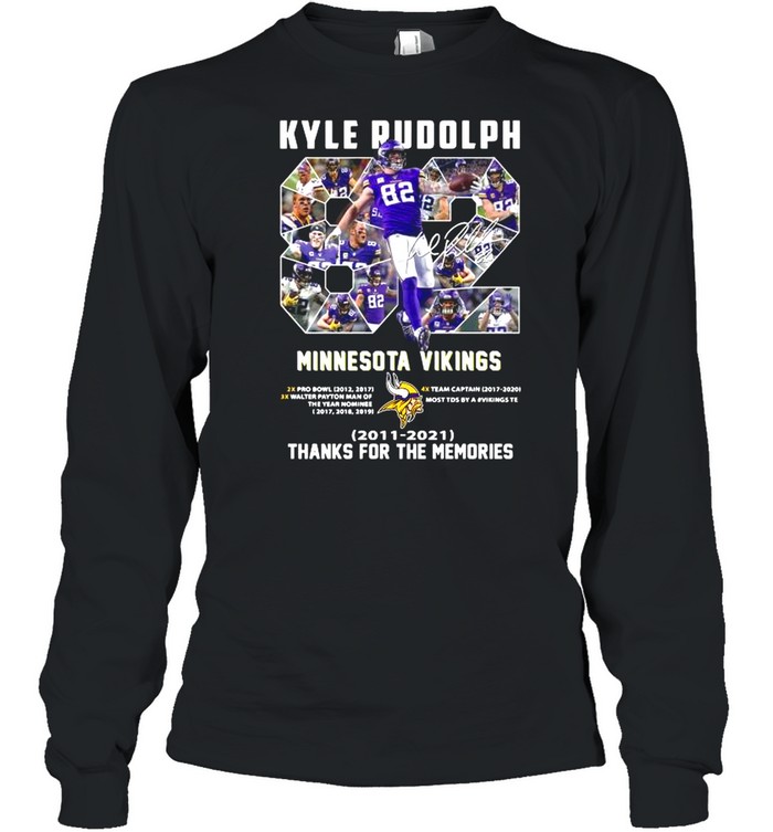 82 Kyle Rudolph Minnesota Vikings 2011 2021 Signature Thanks For The Memories shirt Long Sleeved T-shirt