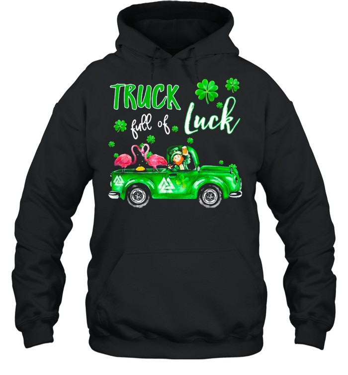 Flamingo And Irish Man Truck Drive Full Of Luck shirt Unisex Hoodie