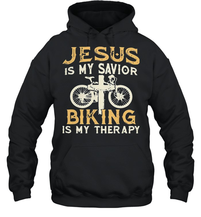 Great Jesus Is My Savior Biking Is My Therapy  Unisex Hoodie