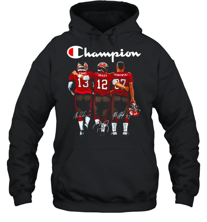 The Tampa Bay Buccaneers 13 Evans 12 Brady And 87 Gronkowski Champion Signatures shirt Unisex Hoodie