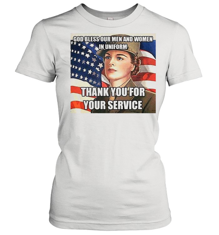 American Flag Girl God Bless Our Men And Women In Uniform Thank You For Your Service T-shirt Classic Women's T-shirt