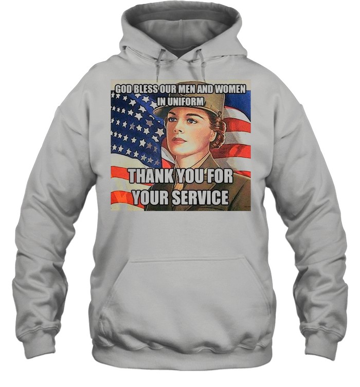 American Flag Girl God Bless Our Men And Women In Uniform Thank You For Your Service T-shirt Unisex Hoodie