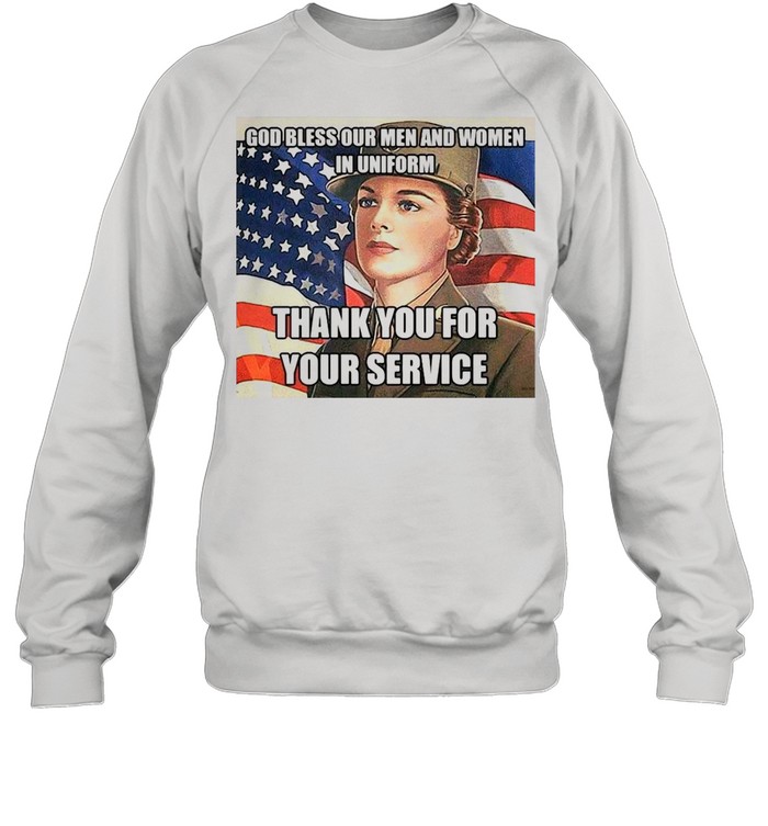 American Flag Girl God Bless Our Men And Women In Uniform Thank You For Your Service T-shirt Unisex Sweatshirt