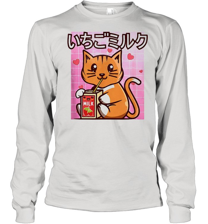 Cat Strawberry Milk Japanese Kawaii Style Otaku Lovers shirt Long Sleeved T-shirt