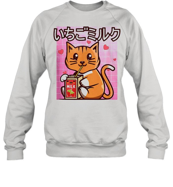 Cat Strawberry Milk Japanese Kawaii Style Otaku Lovers shirt Unisex Sweatshirt