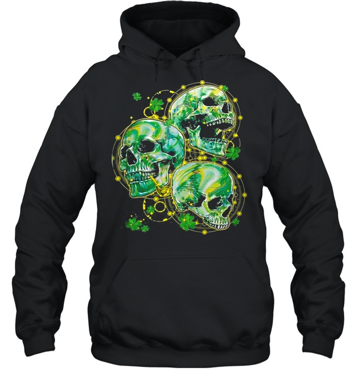 Green Shamrocks Skull With Smoking Pipe Yellow Dots Circle shirt Unisex Hoodie
