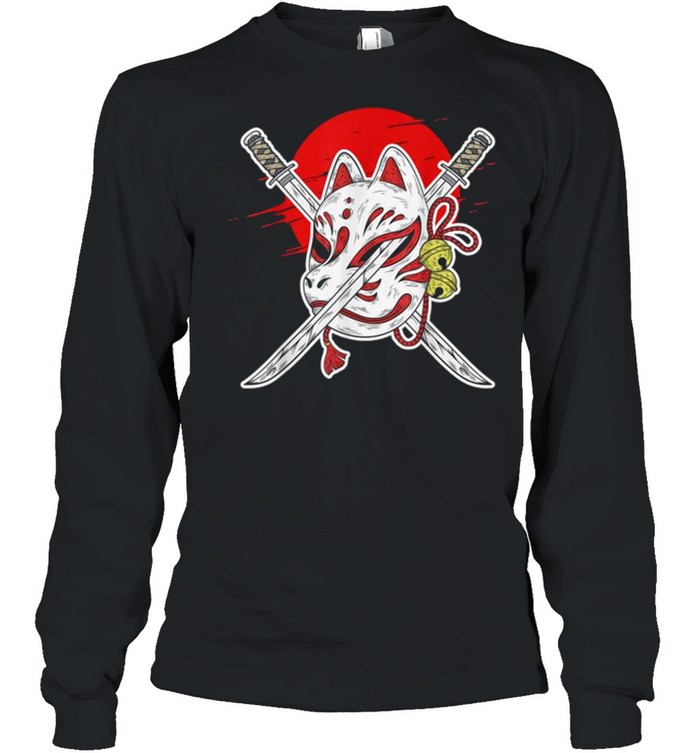 Japan Anime Mask Kitsune Style Samurai Oni Monster Tee  Long Sleeved T-shirt
