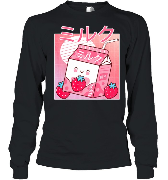 Japanese Kawaii Strawberry Milk Shake Carton Retro shirt Long Sleeved T-shirt
