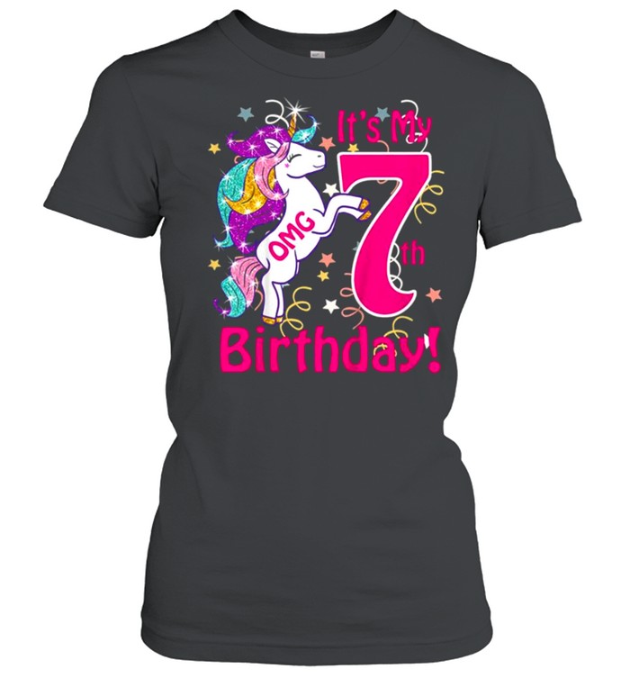 Kids Omg It’s My 7th Birthday Girls Unicorn Outfit Tee  Classic Women's T-shirt