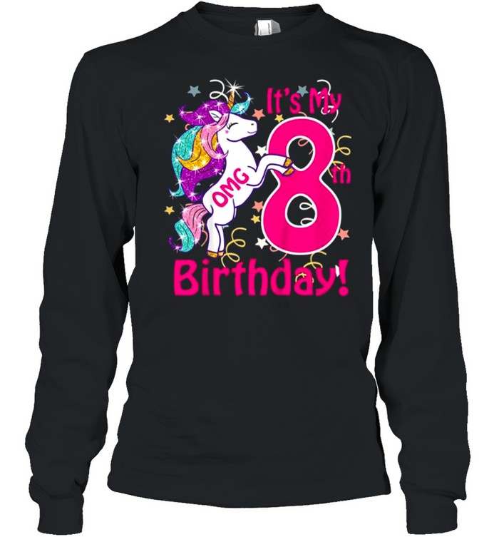 Kids Omg It’s My 8th Birthday Girls Unicorn Outfit Tee  Long Sleeved T-shirt