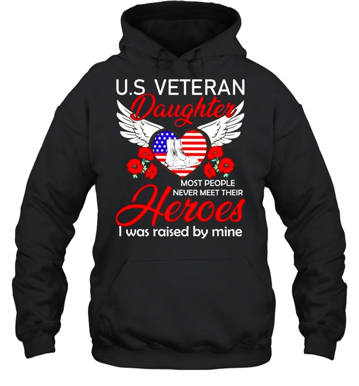 Us Veteran Daughter Most People Never Meet Their Heroes I Was Raised By Mine American Flag Heart Angel Wings Flower  Unisex Hoodie