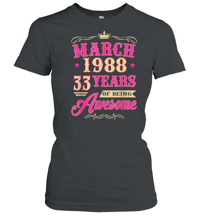 Vintage March 1988 33rd Birthday Gift Being Awesome Tee  Classic Women's T-shirt
