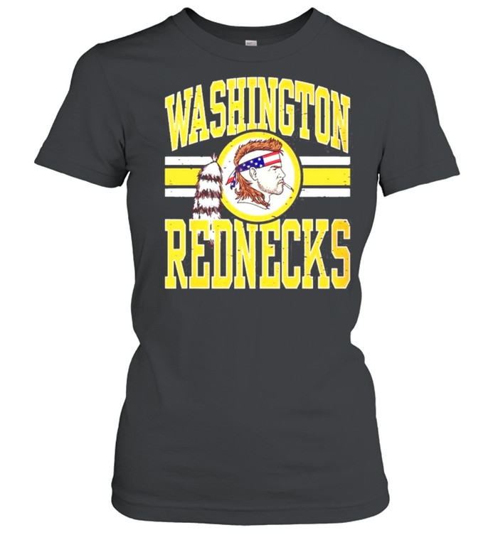 Washington Rednecks Football Caucasian Smoking Wearing American Flag Headband Feathers Stripes shirt Classic Women's T-shirt