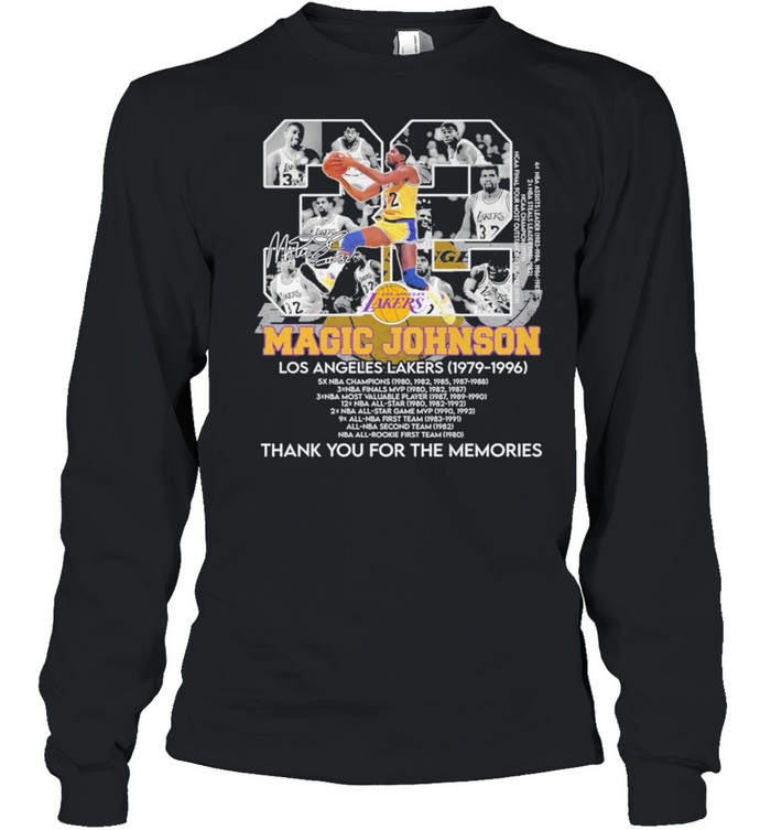 23 Magic Johnson Los Angeles Lakers1979 1996 Thank You For The Memories Signature  Long Sleeved T-shirt