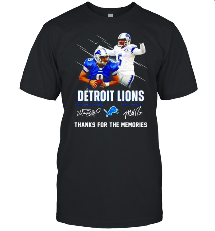 Detroit Lions Matthew Stafford Matt Prater thanks for the memories signatures shirt