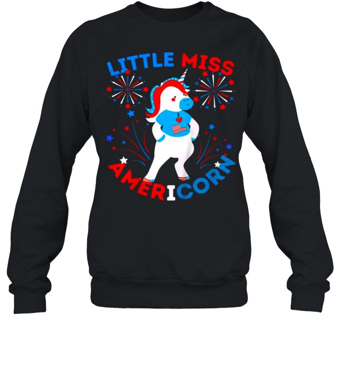Little Miss Americorn Girls 4th Of July Unicorn Fun T- Unisex Sweatshirt