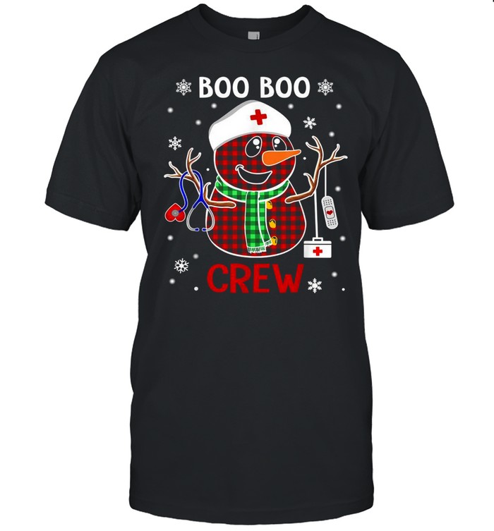 Buffalo Plaid Snowman Nurse Boo Boo Crew Christmas shirt