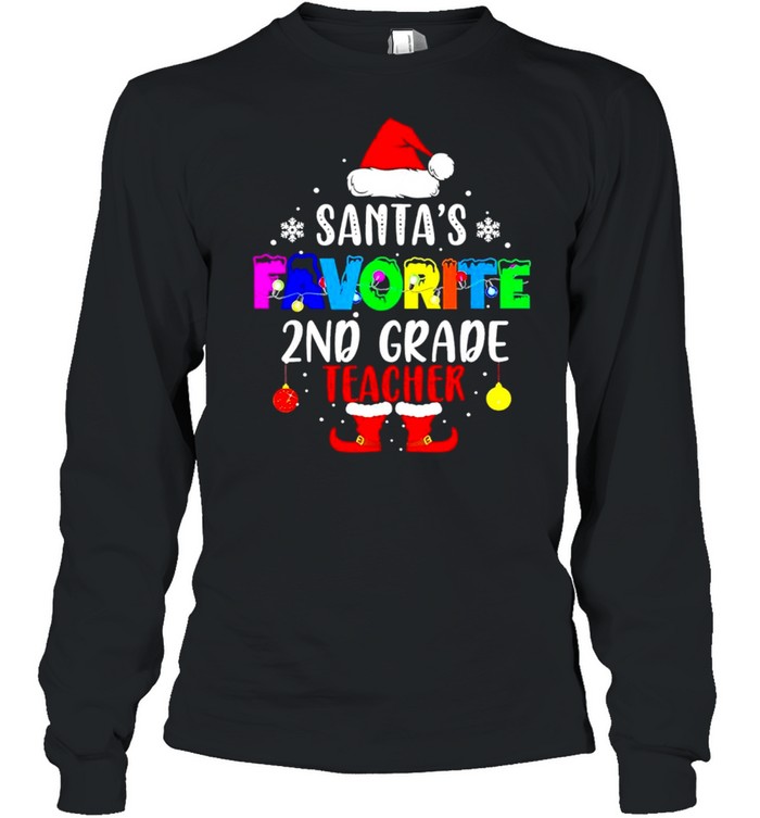 santa’s Favorite 2nd Grade Teacher Xmas Santa  Long Sleeved T-shirt