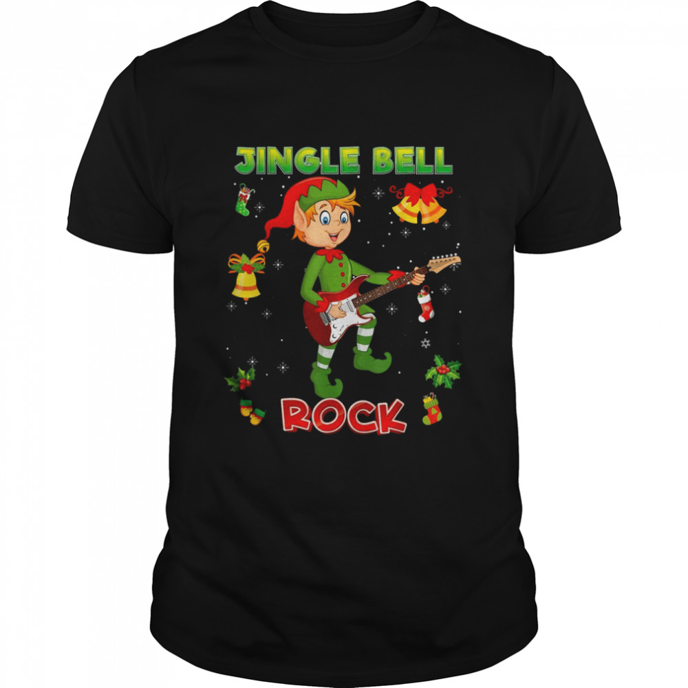 Jingle Bell Rock Rockin’ Christmas Elf Playing Guitar Rocker Shirt