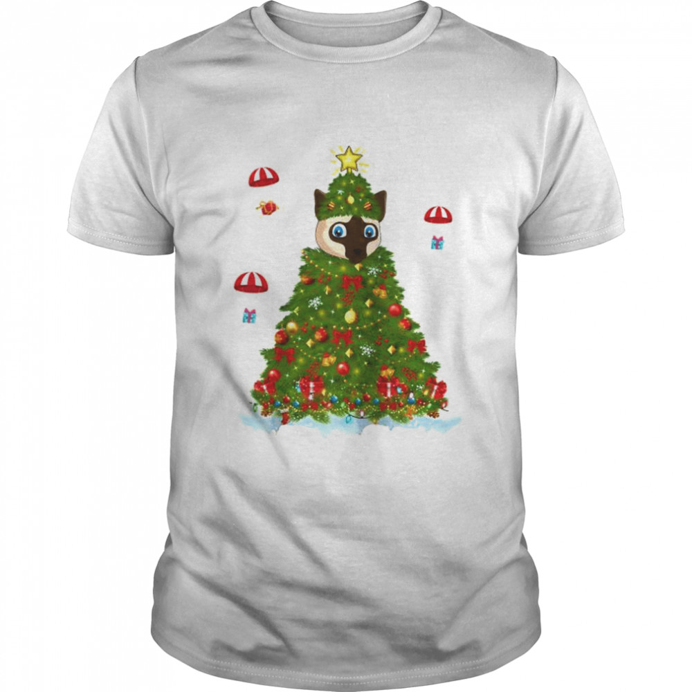 Xmas Lights Matching Family Siamese Cat Christmas Tree Shirt