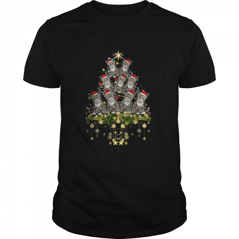 Tabby Cat Christmas Tree Lights Funny Xmas Lover T-Shirt