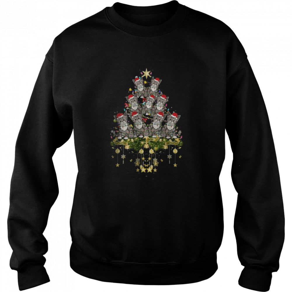 Tabby Cat Christmas Tree Lights Funny Xmas Lover T- Unisex Sweatshirt