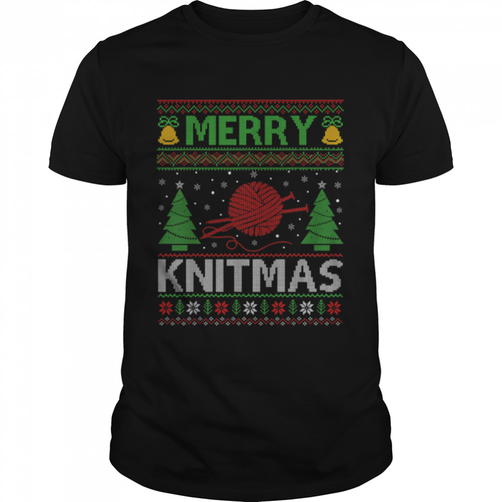 Merry Knitmas Xmas Sweater Style Ugly Knitting Christmas T-Shirt B0BD1MTY73