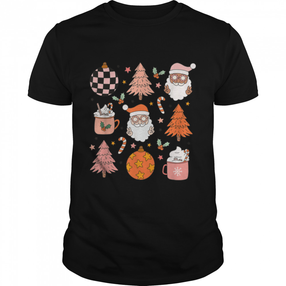 Retro Groovy Santa Claus Christmas Hot Cocoa Xmas Lights T-Shirt B0BK1TL666